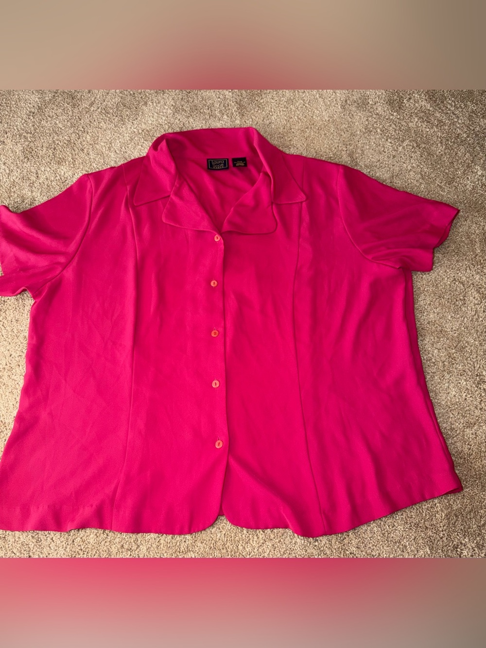 Laura Scott Fuchsia Short-Sleeve Button Front Blouse